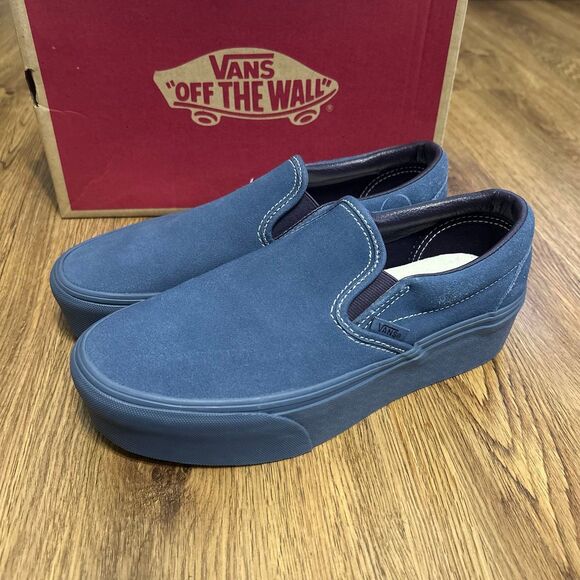 VANS blue suede platform slip on shoes sneakers women’s 8 new - Picture 1 of 7